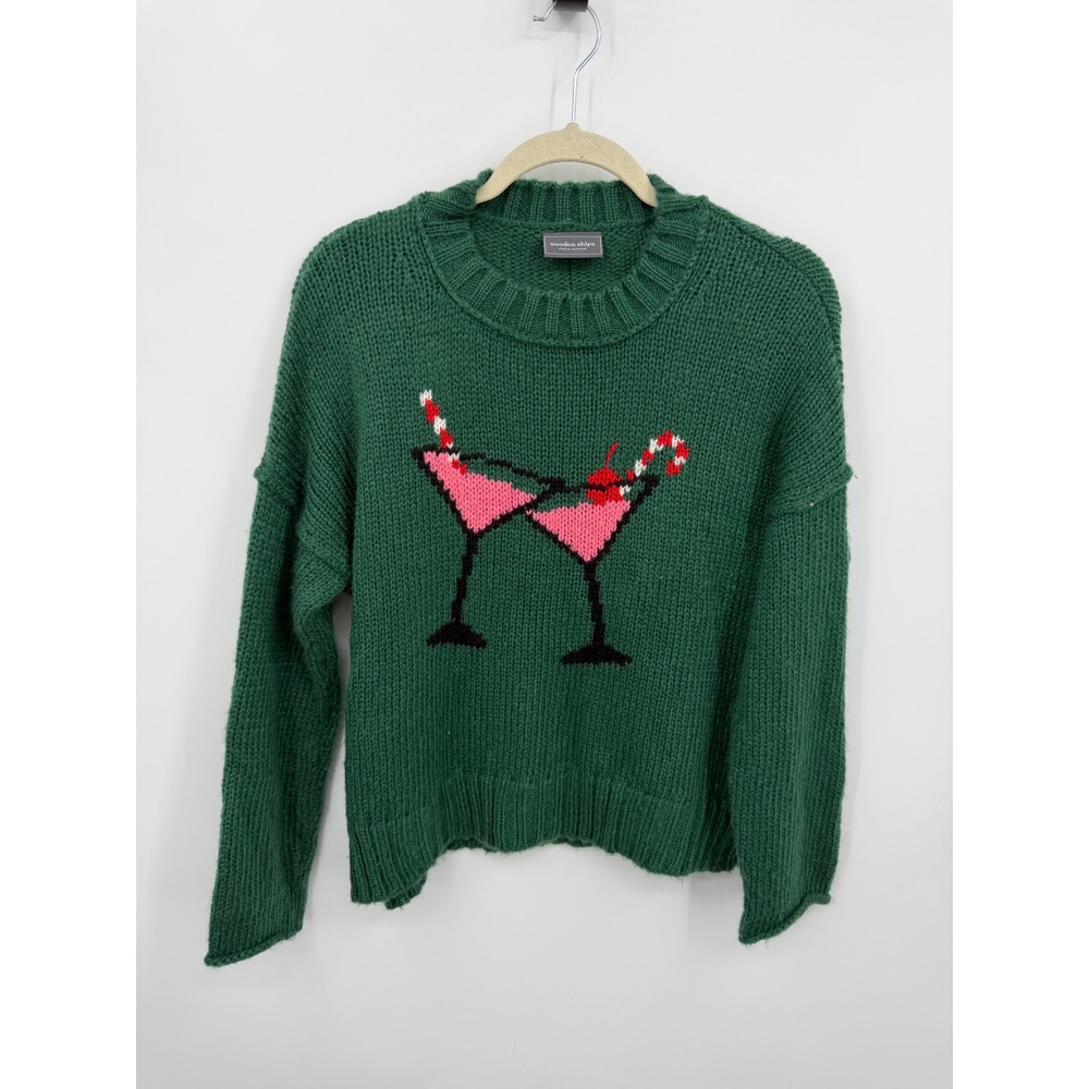 Wooden‎ Ships chin chin Martini Knit Sweater Womens XS Green Mohair Wool Holiday